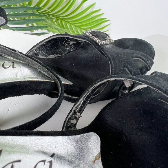 Vintage Y2K Romantic Grunge Open Toe Fairycore Leather Kitten Dance Heels / 6 - Picture 6 of 7